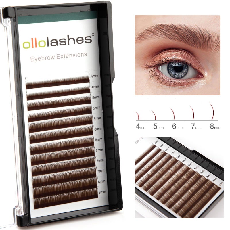 OLLOLASHES Brown Color Eyebrow Extensions EI Curl 0.10mm Mix4-8mm 4mm 5mm 6mm 7mm 8mm for Salon Use Only (Brown Mix4-8mm 0.10 EI Curl) - Image 3